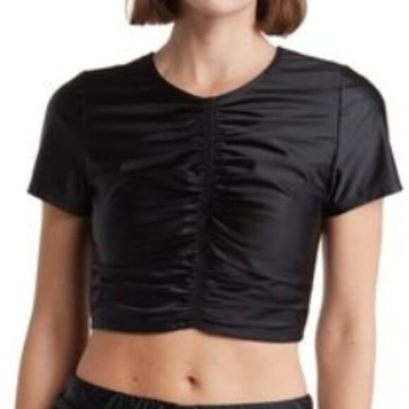 Good American Ruched Crop Swim T-Shirt – Black, Small, NWT - Picture 1 of 4